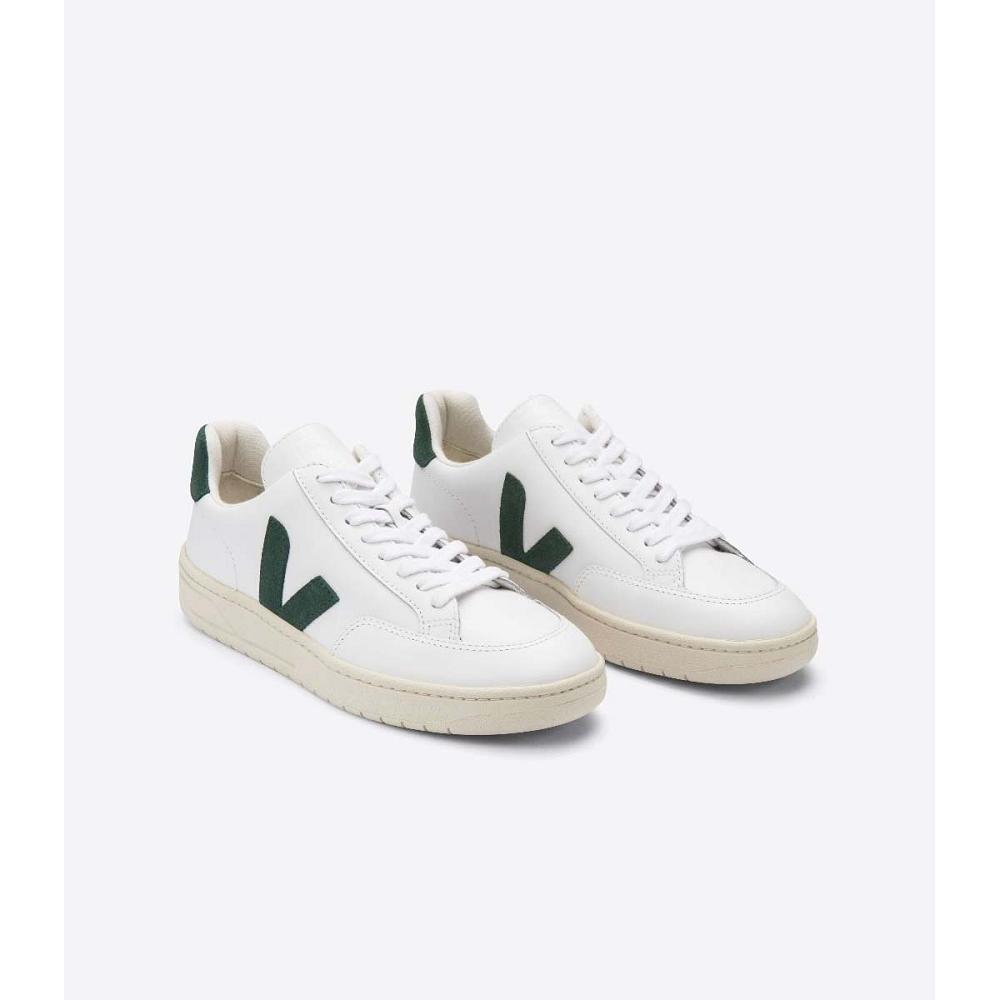 Veja V-12 LEATHER Sneakers Dames White/Green | BE 671KOR